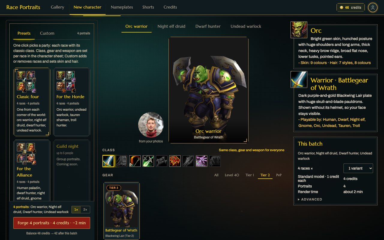 The race and class step: a preset party, the orc in Battlegear of Wrath