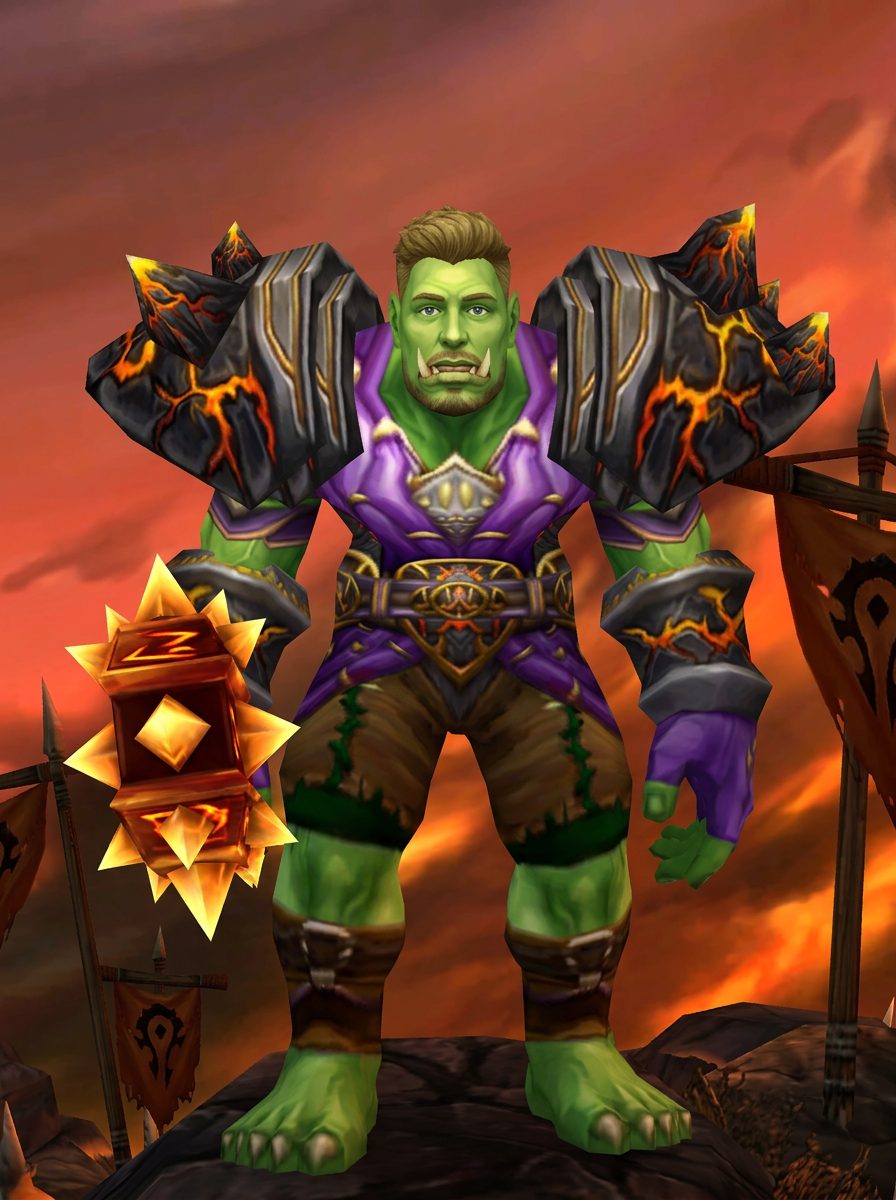 orc shaman in The Earthfury with the Hand of Ragnaros portrait, the character creation screen
