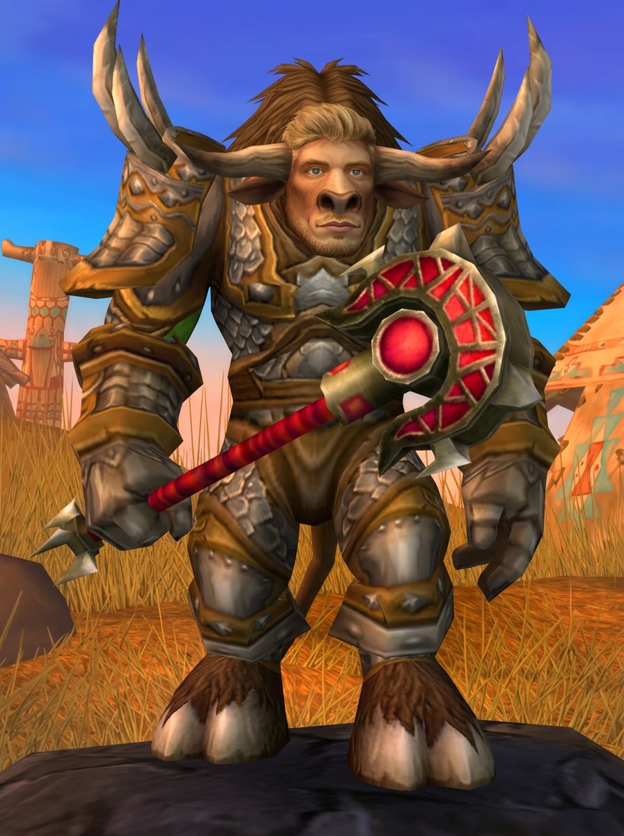tauren shaman in rank-10 PvP mail portrait, the character creation screen